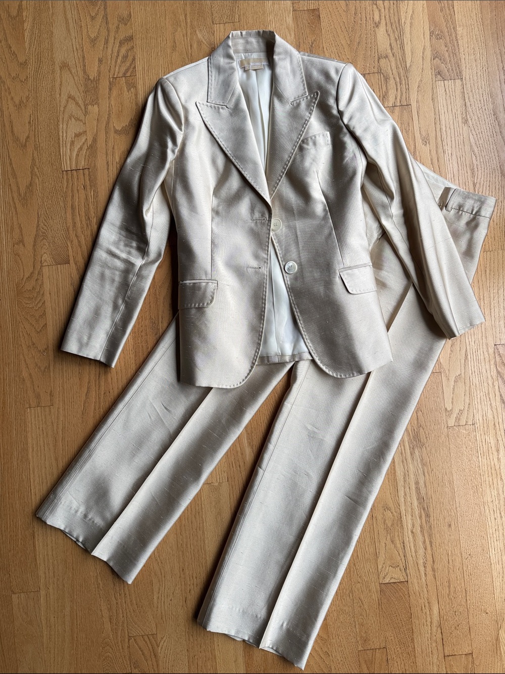 Michael Kors Cream Satin Peak-Lapel Blazer and Matching Pants